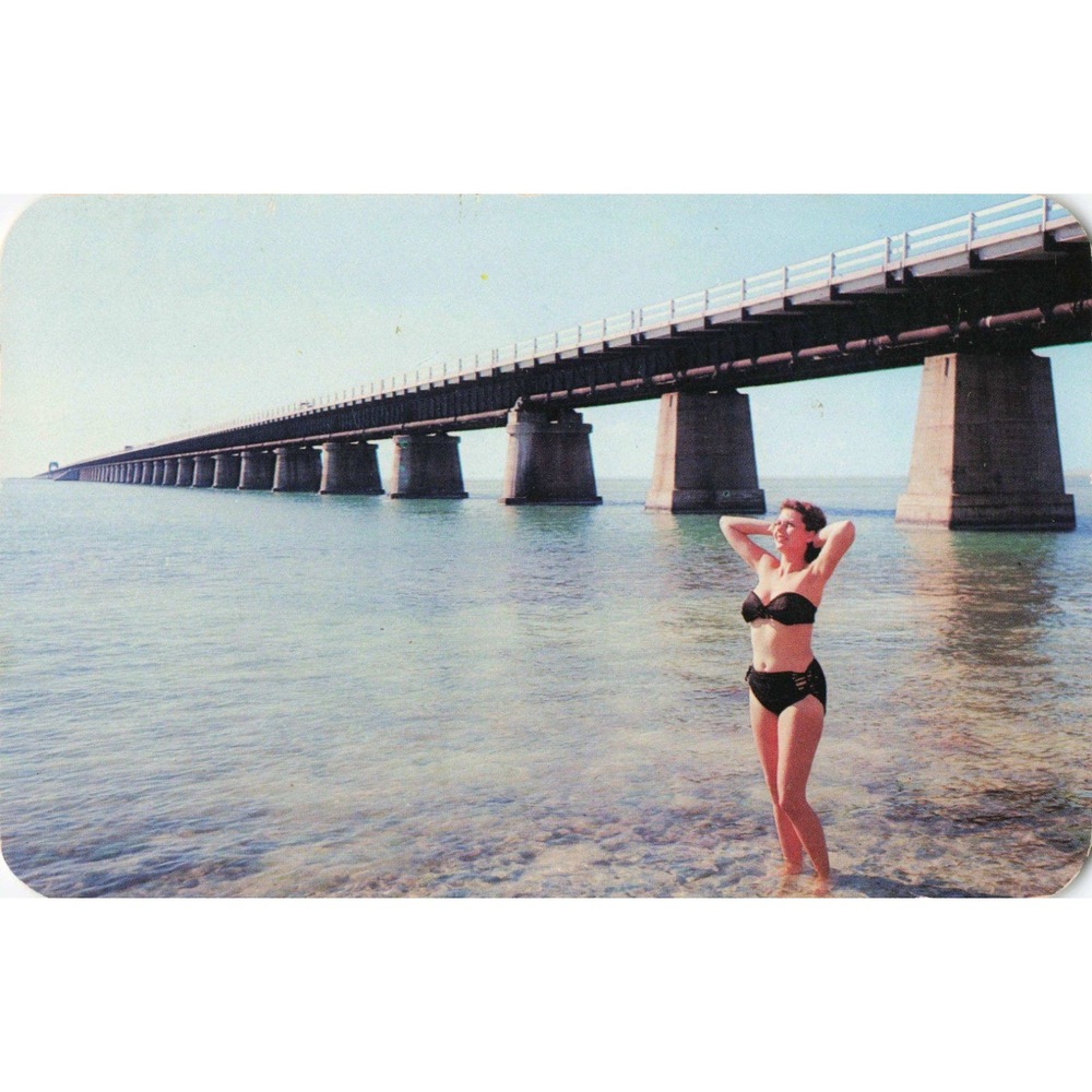 Vintage 1954 Seven Mile Bridge Overseas Highway Key West Florida Postcard VG-